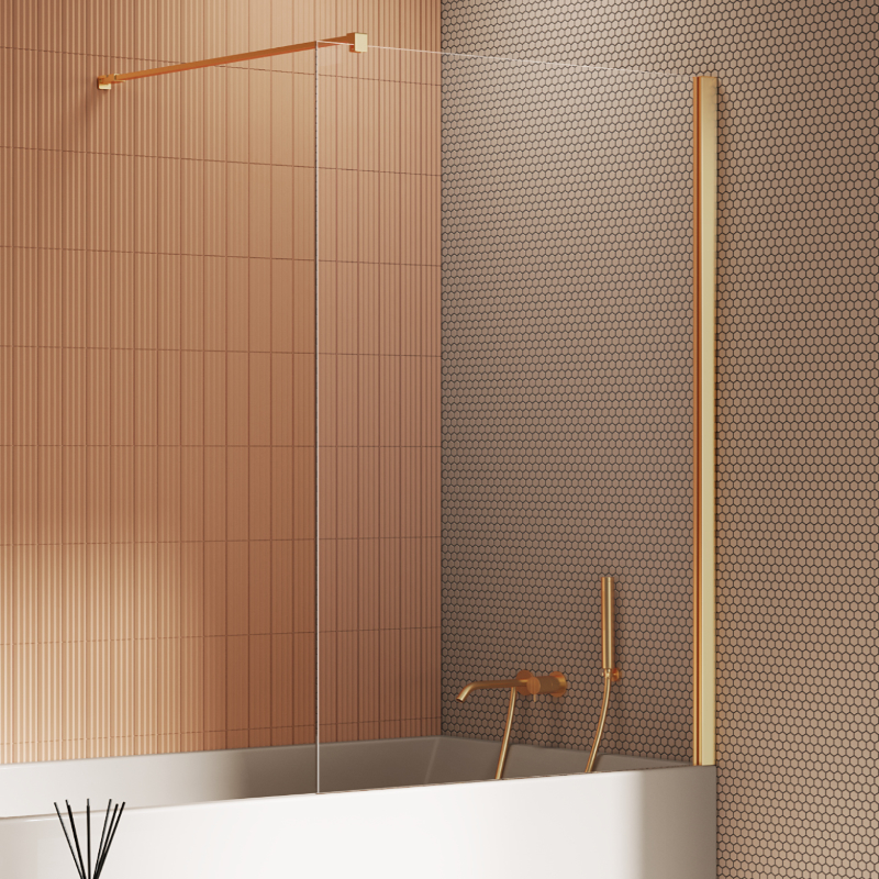 New Trendy New Soleo Parawan nawannowy gold brushed stały U 100x140 cm - wspornik prostopadły (P-0186-WP)