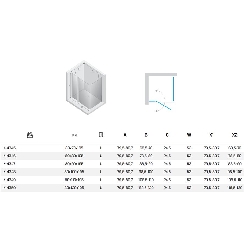 New Trendy New Soleo Kabina prysznicowa 1D prostokątna U 80x100x195 cm szkło czyste 6mm Active Shield 2.0 (K-4348)