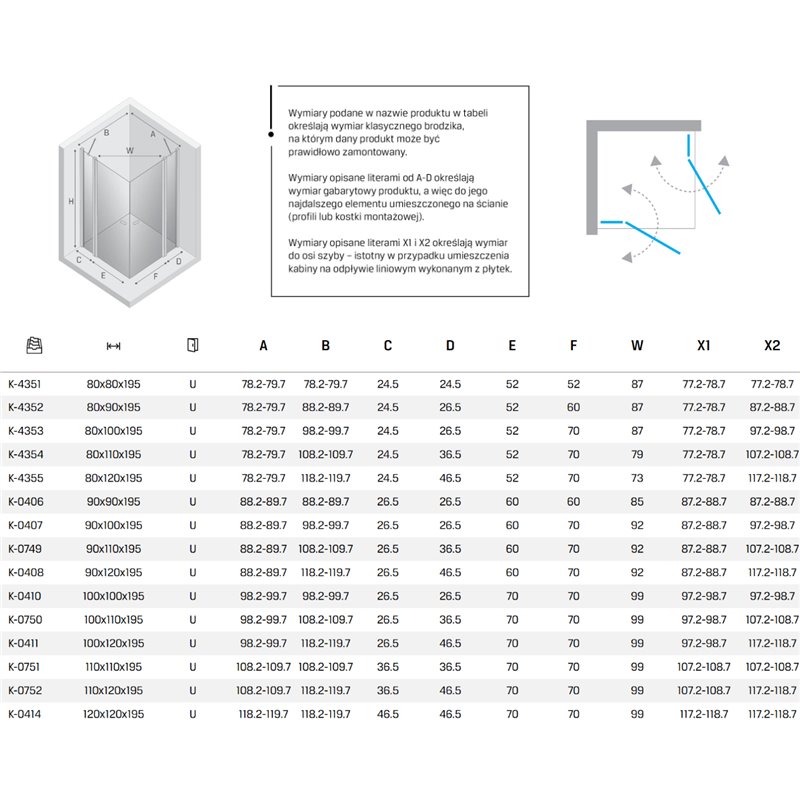 New Trendy New Soleo Kabina prysznicowa 2D prostokątna U 80x100x195 cm (K-4353)