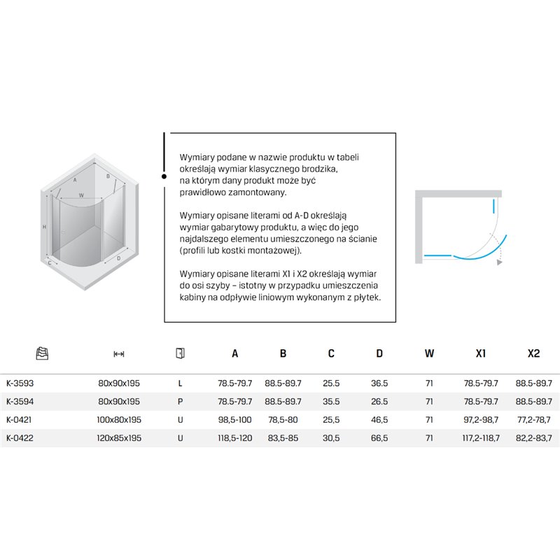 New Trendy New Soleo Kabina prysznicowa 1D Prawa półokrągła asymetryczna 80x90x195 cm (K-3594)