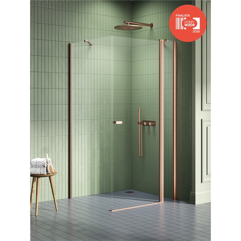 New Trendy New Soleo Kabina prysznicowa copper brushed 1D prostokątna U 80x90x195 cm Active Shield 2.0 (K-4380)