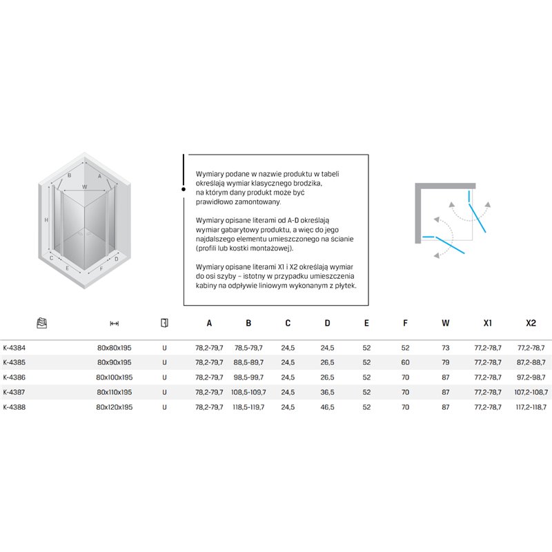 New Trendy New Soleo Kabina prysznicowa copper brushed 2D prostokątna U 80x120x195 cm (K-4388)