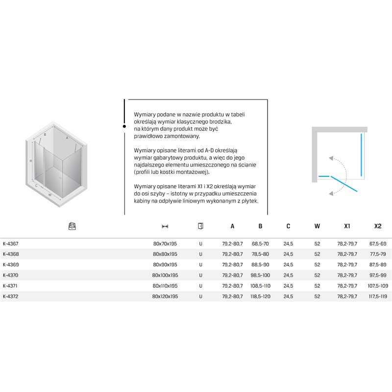 New Trendy New Soleo Kabina prysznicowa light gold 1D prostokątna U 80x120x195 cm Active Shield 2.0 (K-4372)