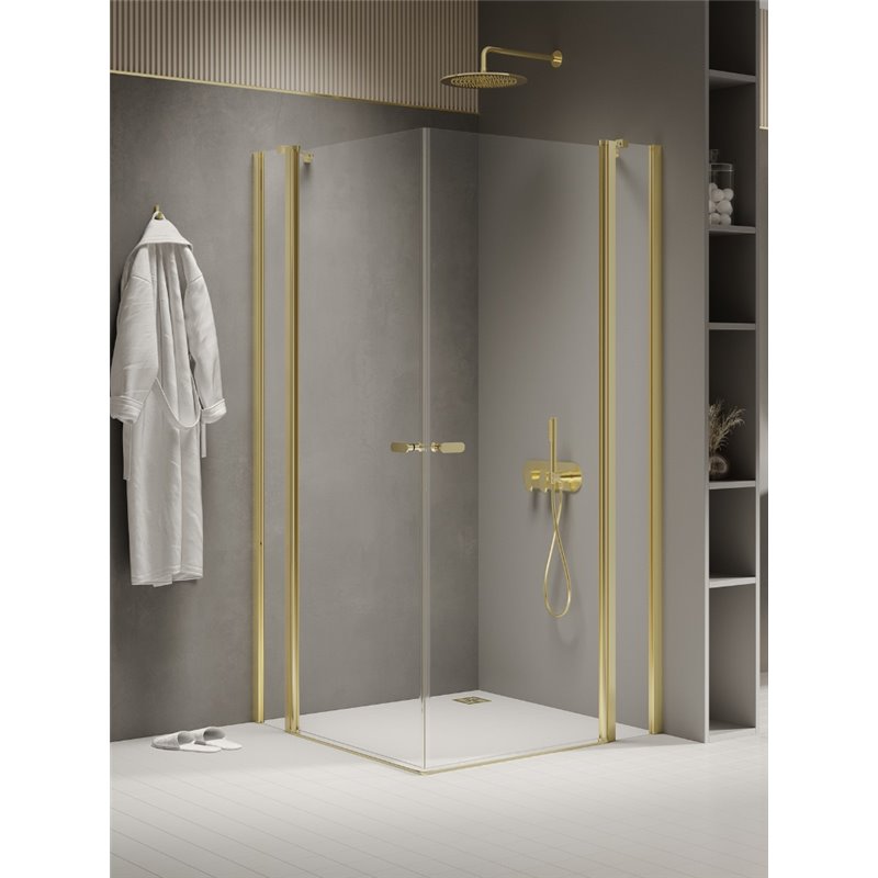 New Trendy New Soleo Kabina prysznicowa light gold 2D prostokątna U 80x120x195 cm Active Shield 2.0 (K-4377)
