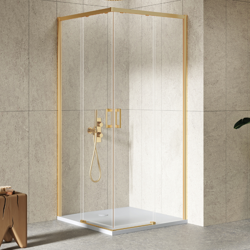 New Trendy Prime Kabina prysznicowa gold brushed 2D kwadratowa 80x80x200 cm Active Shield 2.0 (D-0780A/D-0781A)