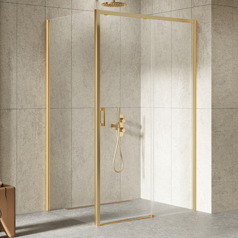 New Trendy Prime Kabina prysznicowa gold brushed 1D prostokątna Prawa 100x90x200 cm Active Shield 2.0 (D-0785A/D-0330B)