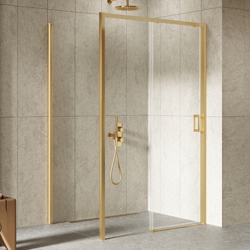 New Trendy Prime Kabina prysznicowa gold brushed 1D prostokątna prawa 100x80x200 cm Active Shield 2.0 (K-3835)