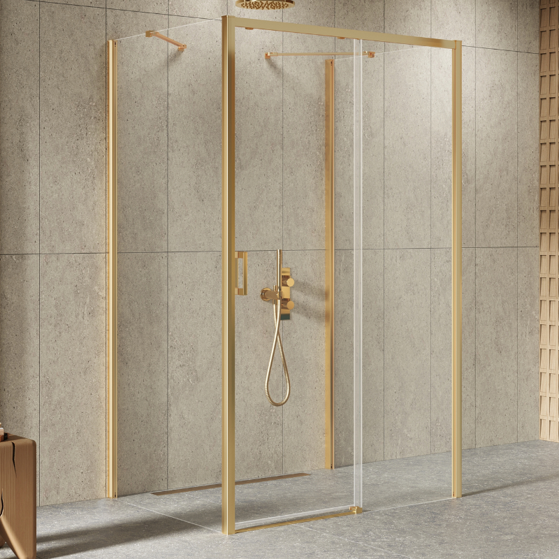 New Trendy Prime Kabina prysznicowa gold brushed 1D prostokątna przyścienna prawa 110x90x200 cm Active Shield 2.0 (K-3896)