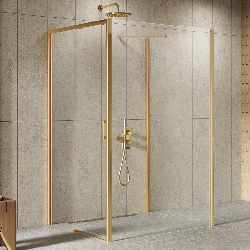 New Trendy Prime Kabina prysznicowa gold brushed 1D kwadratowa przyścienna Prawa 120x120x200 cm Active Shield 2.0 (K-3941)