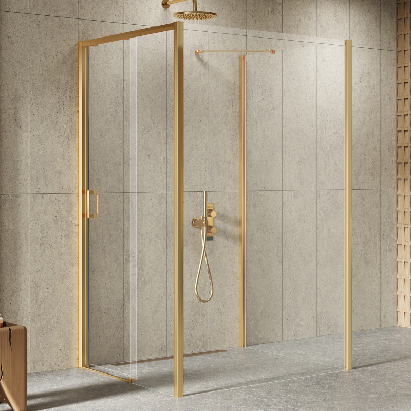 New Trendy Prime Kabina prysznicowa gold brushed 1D prostokątna przyścienna Lewa 100x90x200 cm Active Shield 2.0 (K-3942)