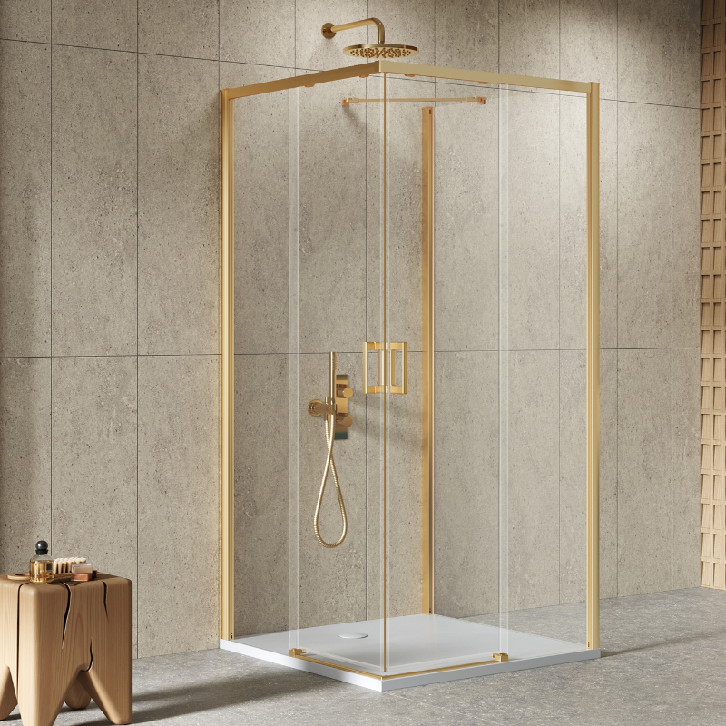 New Trendy Prime Kabina prysznicowa gold brushed 2D prostokątna przyścienna prawa 100x90x200 cm Active Shield 2.0 (K-3983)