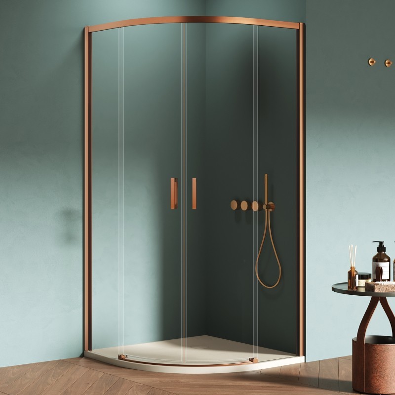 New Trendy Prime Kabina prysznicowa copper brushed 2D półokrągła R55 80x80x200 cm 6mm Active Shield 2.0 (K-3590)