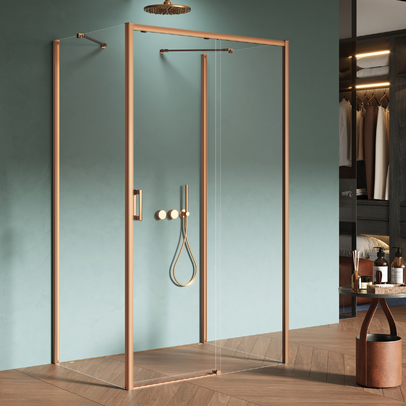 New Trendy Prime Kabina prysznicowa copper brushed 1D prostokątna przyścienna prawa 120x80x200 cm (K-4080)