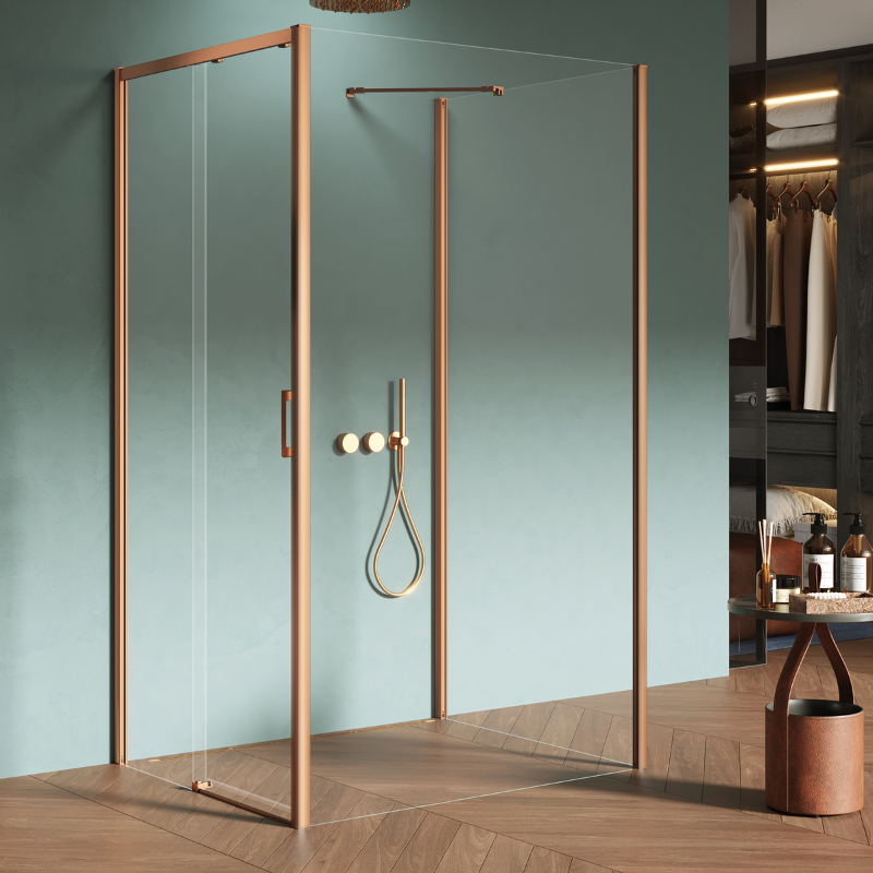New Trendy Prime Kabina prysznicowa copper brushed 1D prostokątna przyścienna prawa 110x90x200 cm (K-4108)