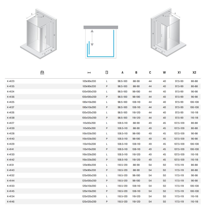 New Trendy Prime Kabina prysznicowa copper brushed 1D prostokątna przyścienna prawa 120x100x200 cm (K-4144)