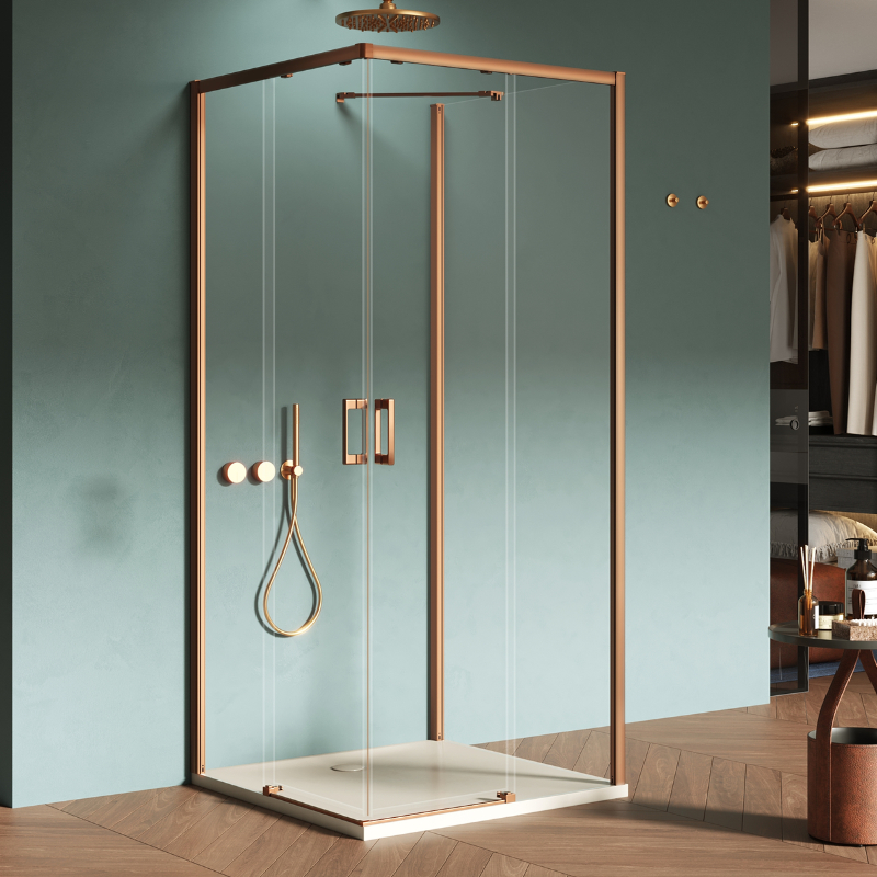 New Trendy Prime Kabina prysznicowa copper brushed 2D prostokątna przyścienna L 80x100x200 cm (K-4152)