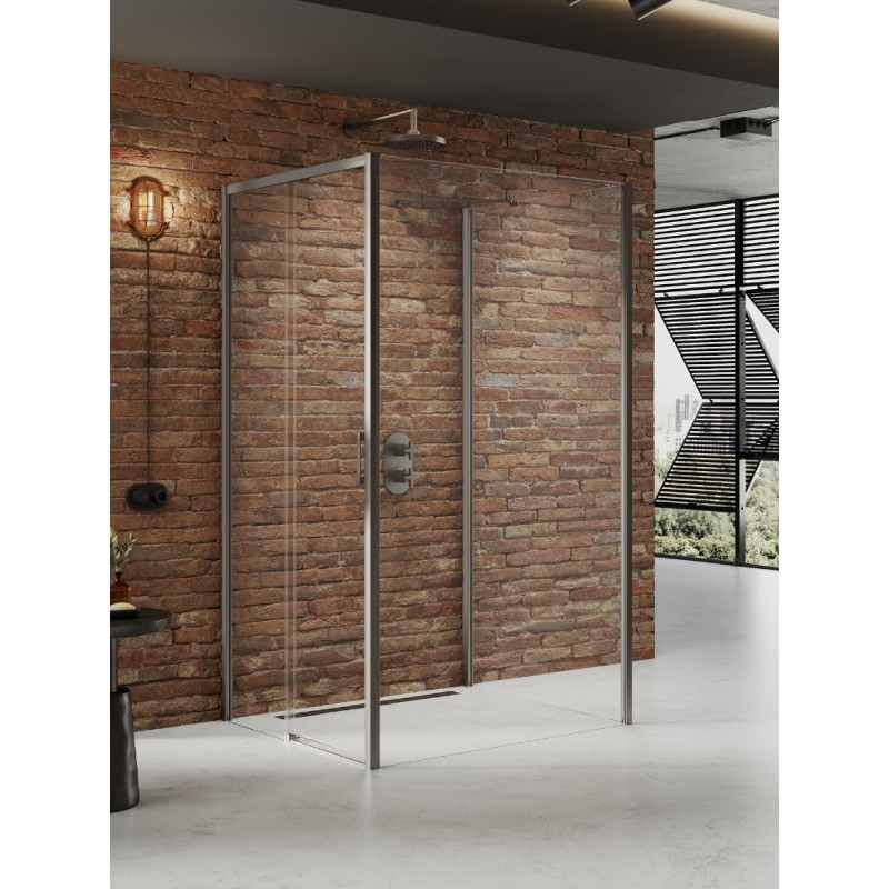 New Trendy Prime Kabina prysznicowa gunmetal brushed 1D prostokątna przyścienna lewa 100x110x200 cm Active Shield 2.0 (K-4912)