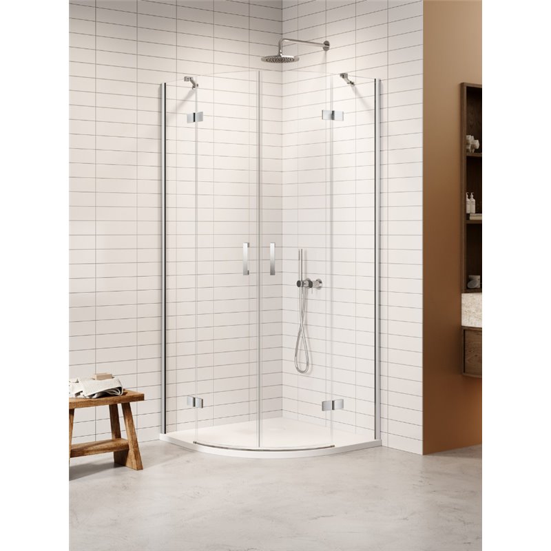 New Trendy Nesta Kabina chrom 2D półokrągła asymetryczna 80x90x200 cm Active Shield 2.0 (K-3684)