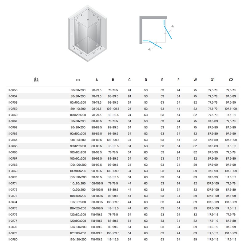 New Trendy Nesta Kabina black 2D prostokątna 80x120x200 cm Active Shield 2.0 (K-3760)