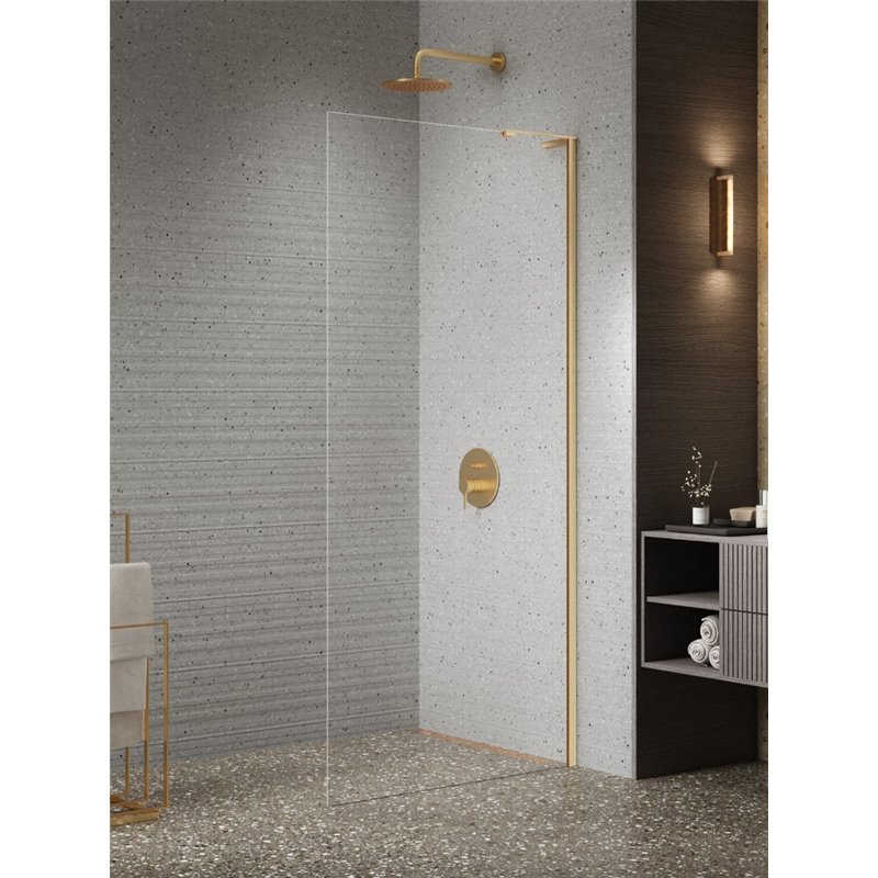 New Trendy Nesta Kabina prysznicowa gold bushed WALK-IN U 100x200 cm 8mm Active Shield 2.0 - wspornik kątowy (K-1741-WL)