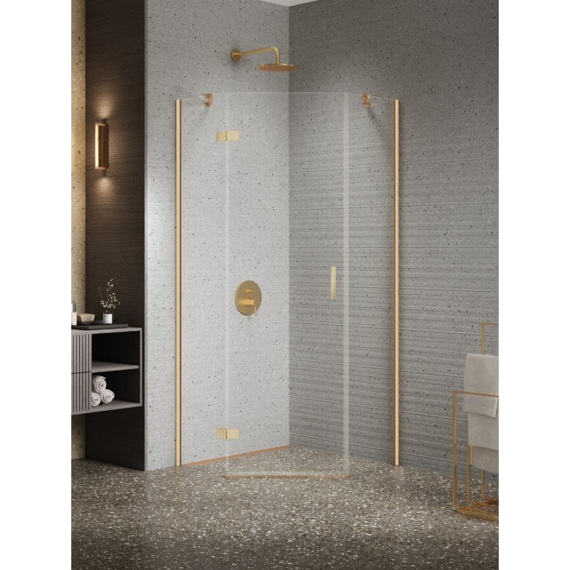 New Trendy Nesta Kabina gold brushed 1D pięciokątna lewa 90x90x200 cm Active Shield 2.0 (K-3801)