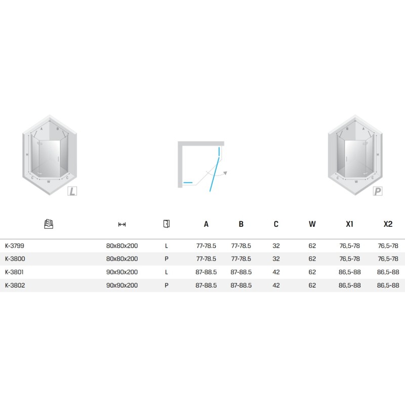 New Trendy Nesta Kabina gold brushed 1D pięciokątna lewa 90x90x200 cm Active Shield 2.0 (K-3801)
