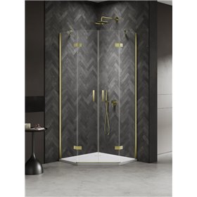 New Trendy Nesta Kabina light gold 2D pięciokątna asymetryczna 100x80x200 cm Active Shield 2.0 (K-4585)