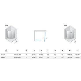 New Trendy Nesta Kabina light gold 1D pięciokątna prawa Drzwi prawe 100x80x200 cm Active Shield 2.0 (K-4589)