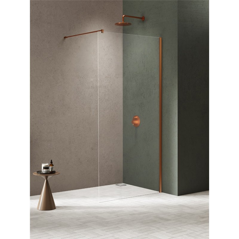 New Trendy Nesta Kabina prysznicowa copper brushed WALK-IN U 120x200 cm Active Shield 2.0 - WSPORNIK KĄTOWY (K-1751-WL)