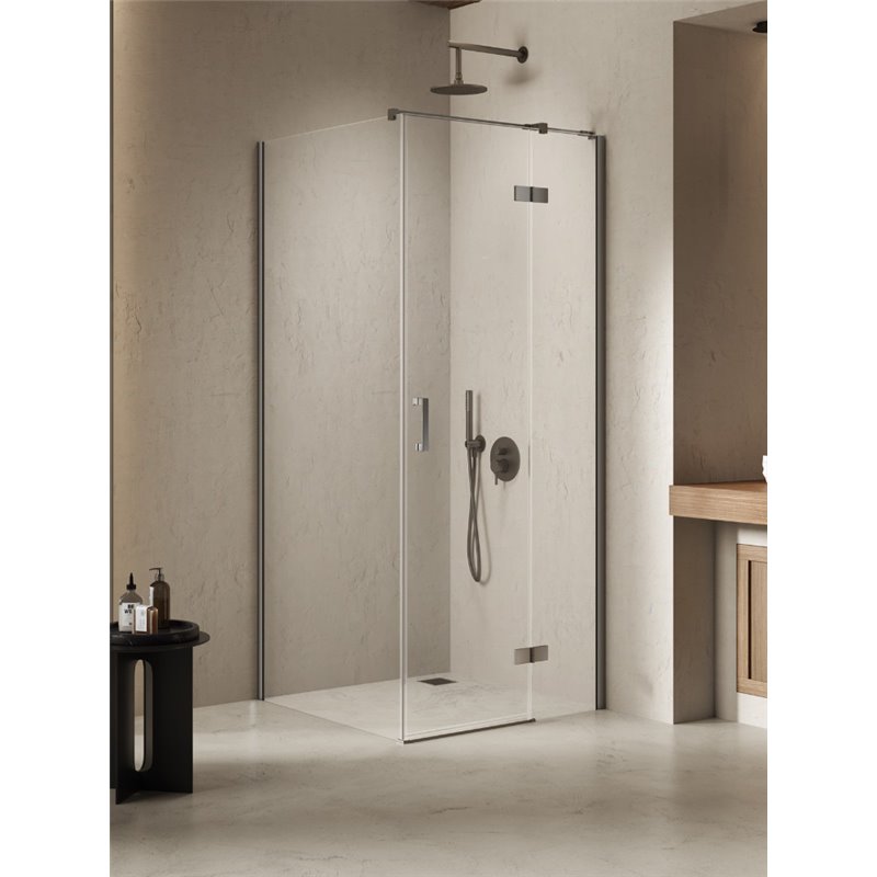New Trendy Nesta Kabina gunmetal brushed 1D prostokątna prawa 80x110x200 cm Active Shield 2.0 (K-4730)
