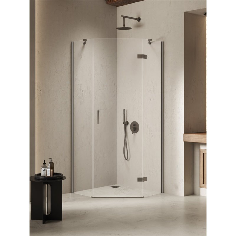 New Trendy Nesta Kabina gunmetal brushed 1D pięciokątna prawa 80x80x200 cm Active Shield 2.0 (K-4786)