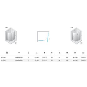 New Trendy Nesta Kabina gunmetal brushed 1D pięciokątna prawa Drzwi prawa 100x80x200 cm Active Shield 2.0 (K-4795)