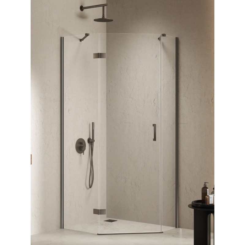 New Trendy Nesta Kabina gunmetal brushed 1D pięciokątna lewa Drzwi lewa 100x80x200 cm Active Shield 2.0 (K-4793)