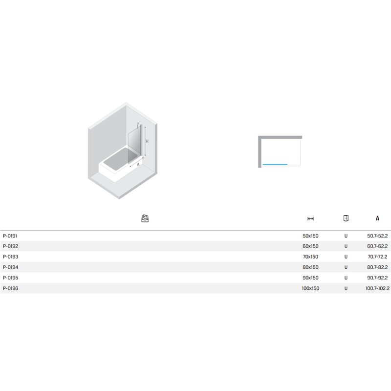 New Trendy Nesta Parawan nawannowy stały U 70x150 cm 8mm Active Shield 2.0 (P-0193)