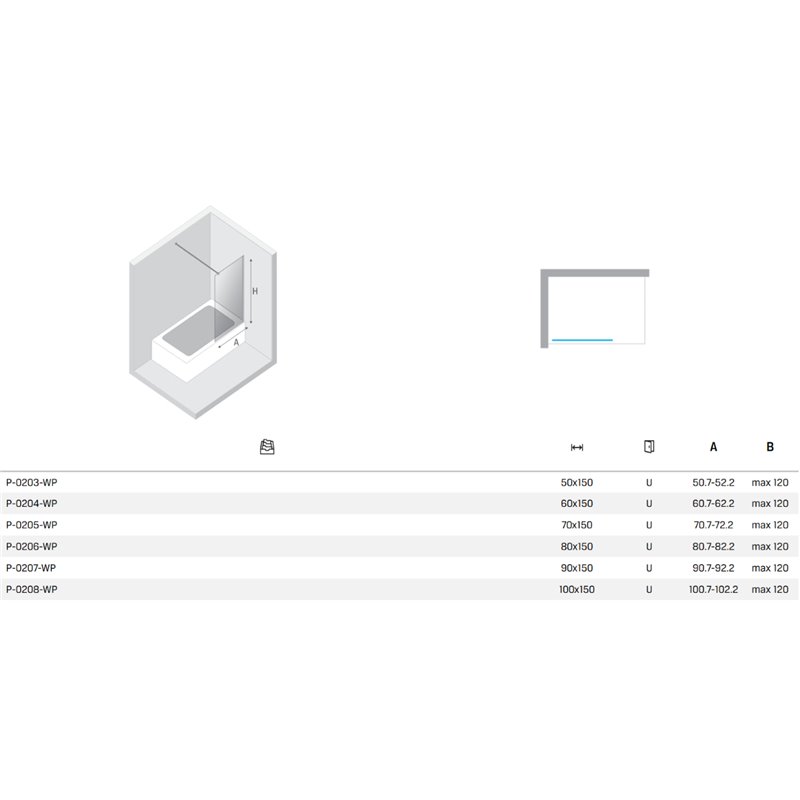 New Trendy Nesta Parawan nawannowy light gold stały U 60x150 cm 8mm Active Shield 2.0 - wsp. równoległy (P-0204-WP)