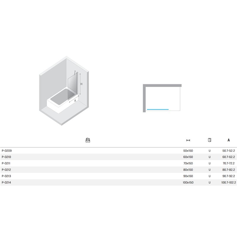 New Trendy Nesta Parawan nawannowy gold brushed stały U 70x150 cm 8mm Active Shield 2.0 (P-0211)