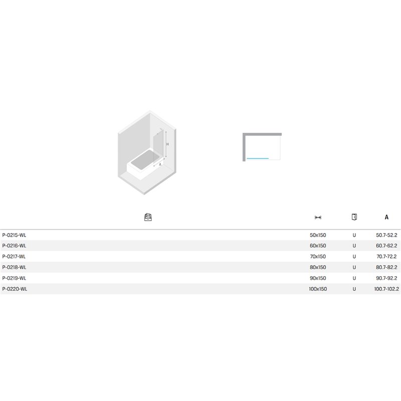 New Trendy Nesta Parawan nawannowy copper brushed stały U 100x150 cm 8mm Active Shield 2.0 - wsp. kątowy (P-0220-WL)