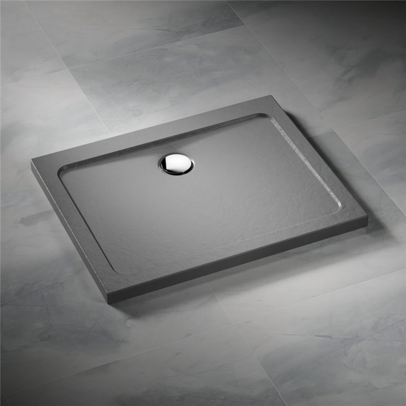 Vixor Avo Brodzik akrylowy prostokątny z odpływem na dłuższym boku Stone antracytowy 120 x 80 cm (AD64-12080)