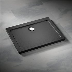 Vixor Avo Brodzik akrylowy prostokątny z odpływem na dłuższym boku Stone czarny 100 x 80 cm (AD54-10080)