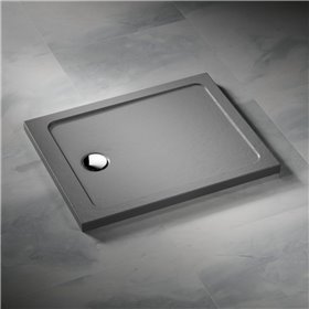 Vixor Avo brodzik akrylowy prostokątny z odpływem na krótszym boku Stone antracytowy 140 x 100 cm (AF64-140100)