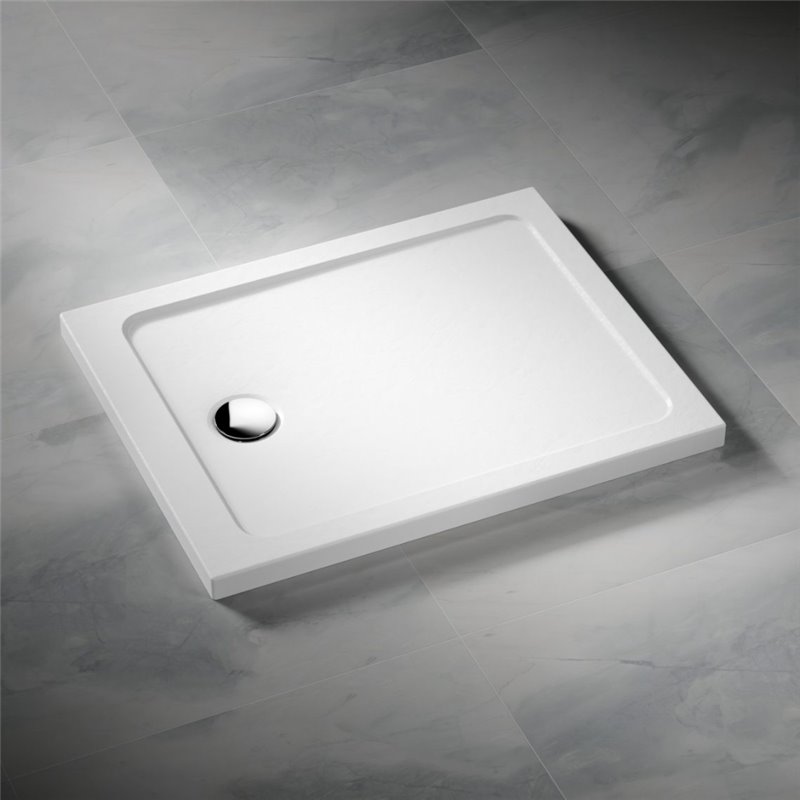 Vixor Avo brodzik akrylowy prostokątny z odpływem na krótszym boku Stone biały 160 x 80 cm (AF04-16080)