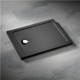 Vixor Avo brodzik akrylowy prostokątny z odpływem na krótszym boku Stone czarny 90 x 70 cm (AF54-9070)