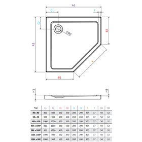 Vixor Avo brodzik akrylowy pięciokątny Stone biały 80x80 cm (AP04-8080)