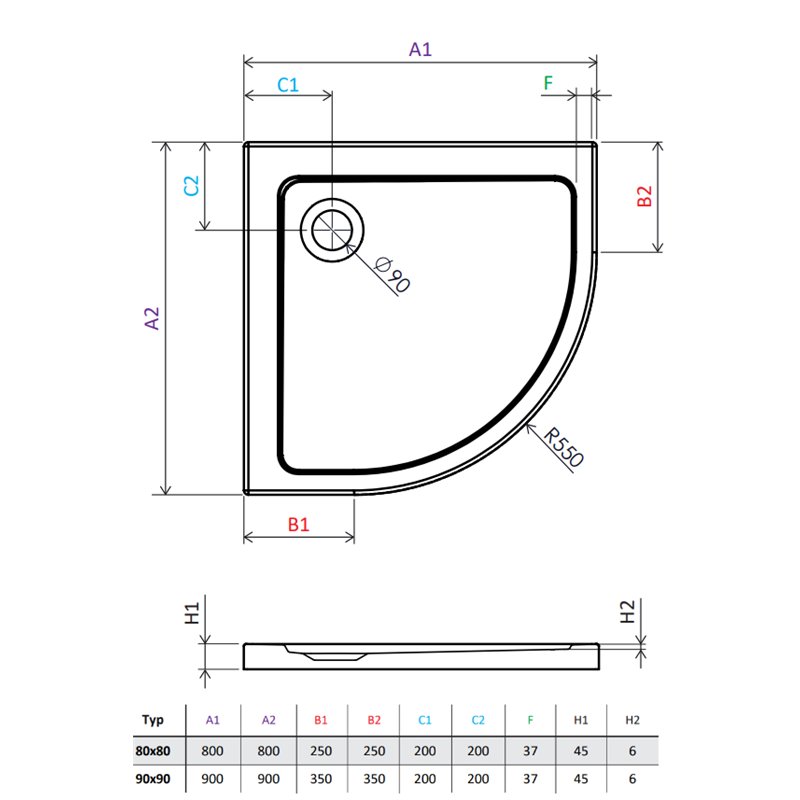 Vixor Avo brodzik akrylowy półokrągły Biały 80x80 cm (AA01-8080)