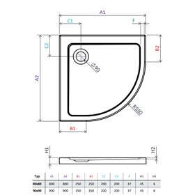 Vixor Avo brodzik akrylowy półokrągły Stone biały 90x90 cm (AA04-9090)