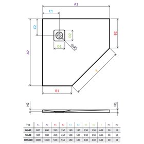 Vixor Lumeo brodzik konglomeratowy pięciokątny Biały 90 x 90 cm (LP04-9090)