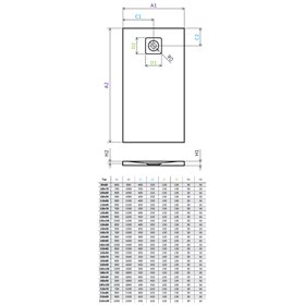 Vixor Lumeo brodzik konglomeratowy prostokątny z odpływem na krótszym boku Cemento 210 x 100 cm (LF74-210100)
