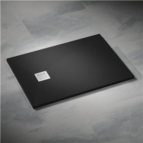 Vixor Lumeo brodzik konglomeratowy prostokątny z odpływem na krótszym boku Czarny 120 x 70 cm (LF54-12070)