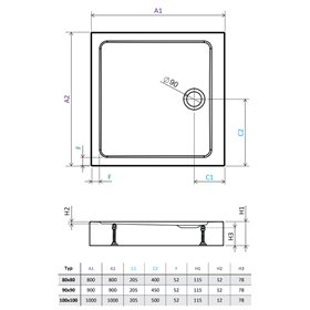 Vixor Nivo brodzik akrylowy kwadratowy Stone czarny 90 x 90 cm (NC54-9090)