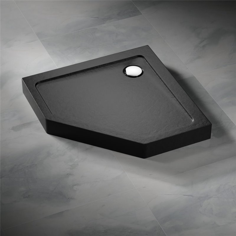 Vixor Nivo brodzik akrylowy pięciokątny Stone czarny 90 L x 100 P cm (NP54-90L100P)
